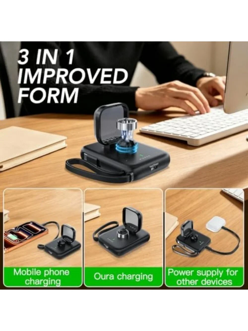 Portable Charging Case for Oura Ring 4 | 5000mAh Power Bank & USB-C Travel